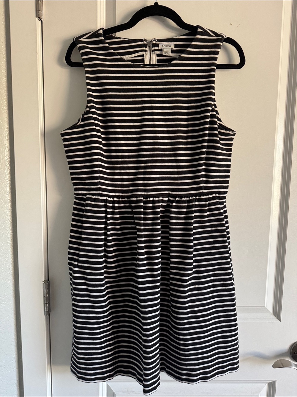 J. Crew Black and White Striped Sleeveless Cotton Dress